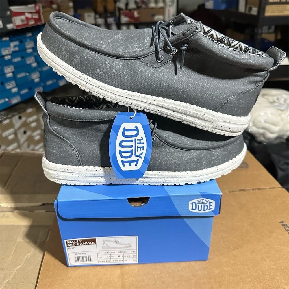 HEYDUDE Wally Mid Canvas 'Gray' Slip-On Casual Shoes | Mens Size 12 | NIB